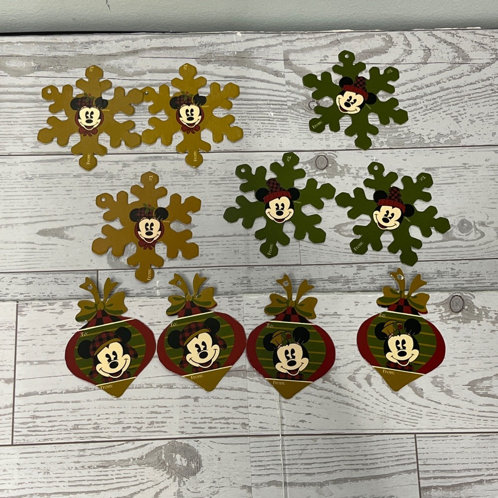 Disney Mickey Minnie Mouse Christmas Gift Tags Snowflake Ornament 10 Count New